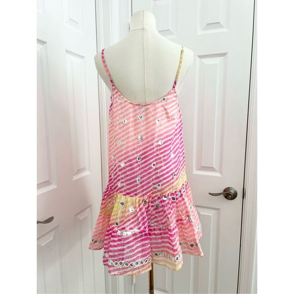 Juliet Dunn London 2 Mini Dress Ombre Pink Peplum Confetti Sequin 6/8 - Picture 3 of 4